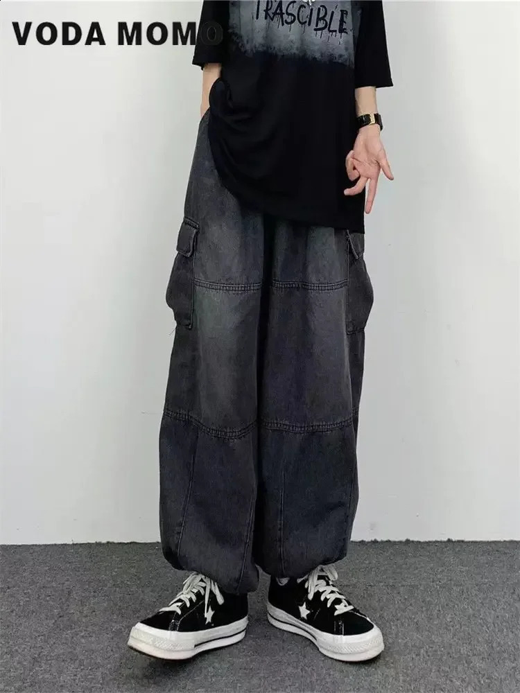 Autumn Harajuku Fashion retro High Street hiphop Pants Straight Wide Leg Pants Women Casual Loose Big Pockets Cargo Jeans 240814