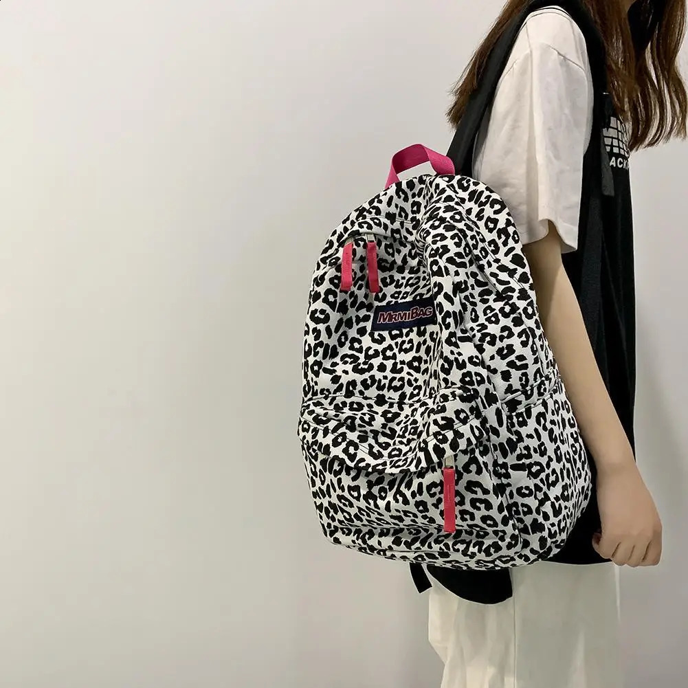 Preppy Style Canvas Zebra Cow Pattern Print Large Backpack Casual Women Handbags Students Korean Style Fashion Retro Bagpack 240813