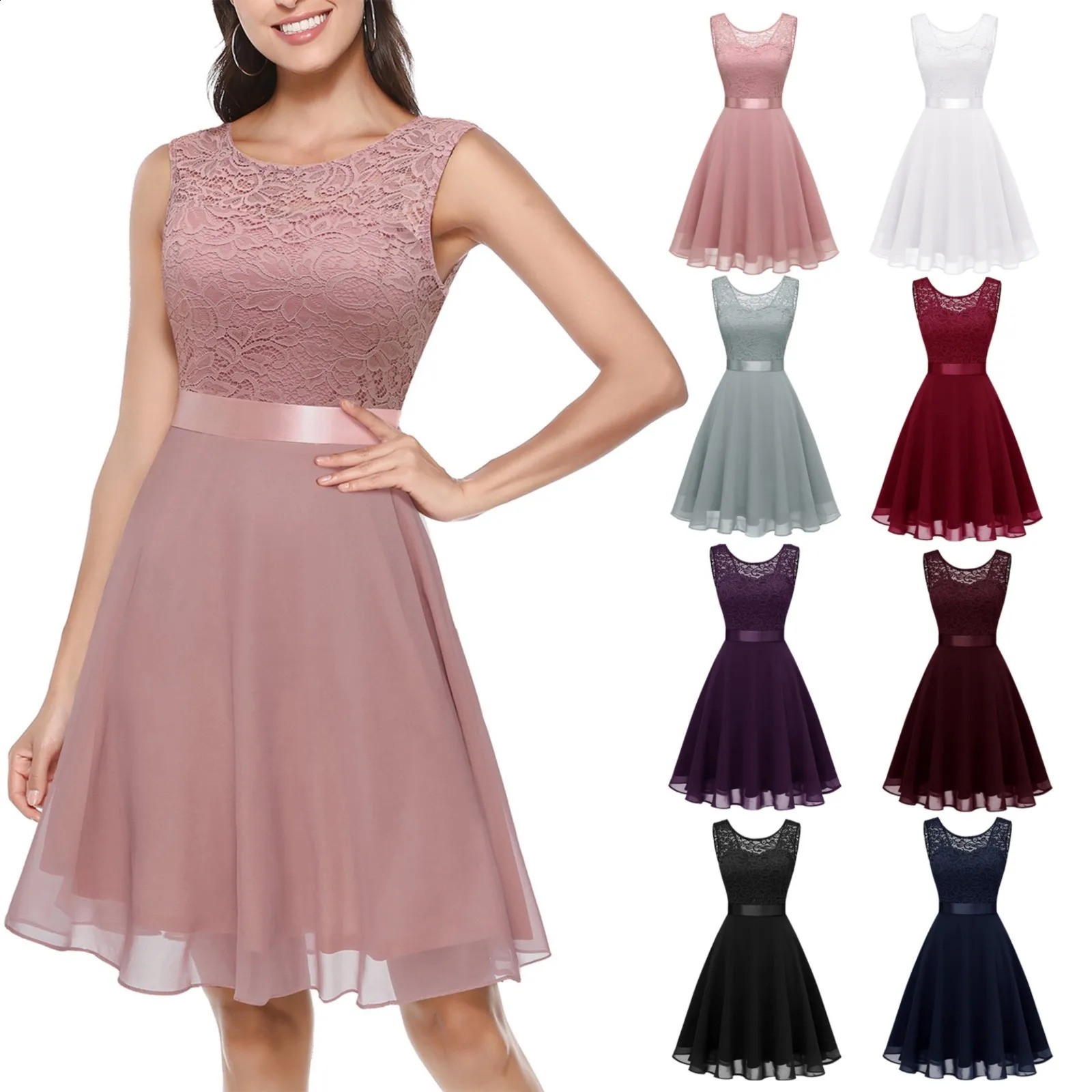 Elegant Floral Lace Formal Occasion Dresses for Women Summer Solid Color Bridesmaid Wedding Party A Line Dress Vestido De Fiesta 240815