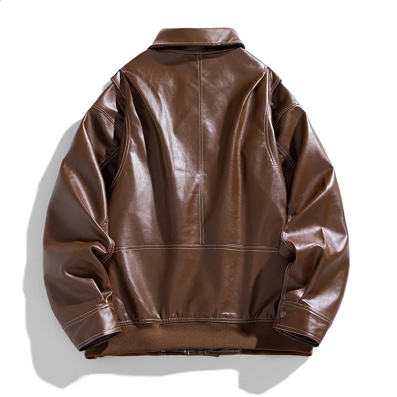 Europe The United States Trend Leather Jacket Spring Autumn Loose Mens Couple Lapel Motorcycle Handsome Coats Y24
