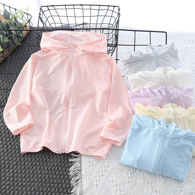 Boys sun protection jacket girls hooded ice silk cool breathable jacket summer outdoor childrens shoulder jacket sun protection childrens clothing W24