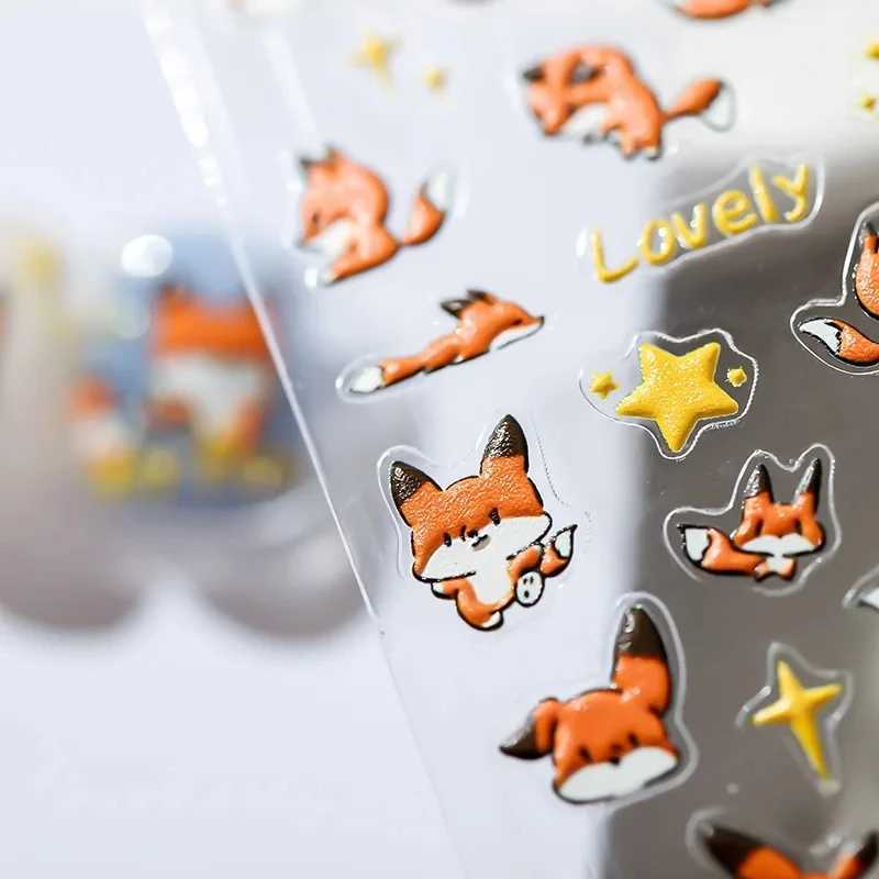Lovely Red Fox Cartoon 5D Soft Reliefs Self Adhesive Nail Art Stickers Cute 3D Nail Decoration Decals Wholesale DropshippingXJ240814