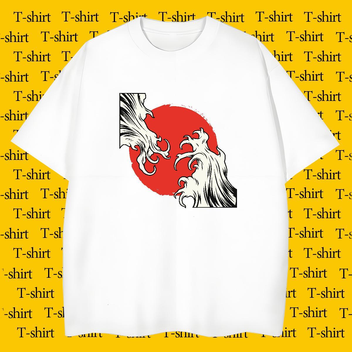 Cool Design Tshirt for Man Woman Sport 230g Cotton Plus Size Cartoon Crew Neck Breathable sea wave T shirt Designer Fashion Polos