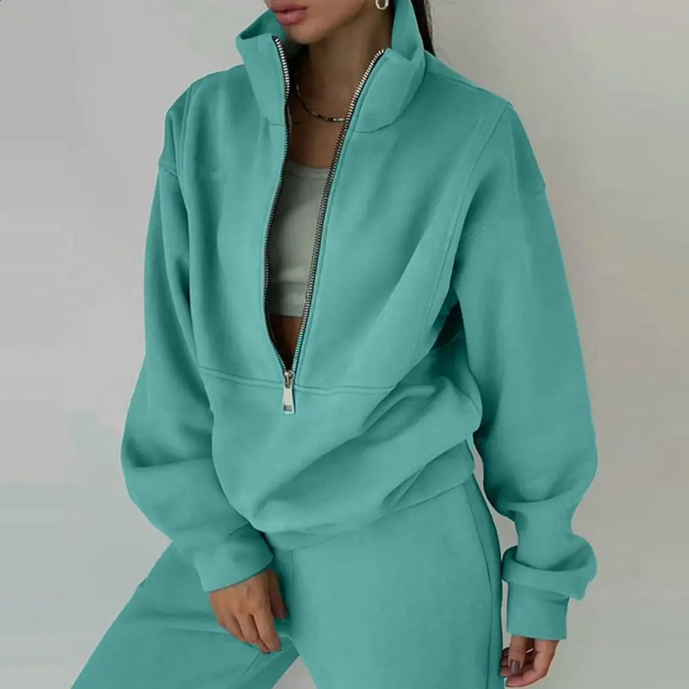 Loose Tracksuit Comfortable Womens Two Piece Set for Autumn Winter Sports Casual Wear Solid Color Tracksuit for Female Sports 240809