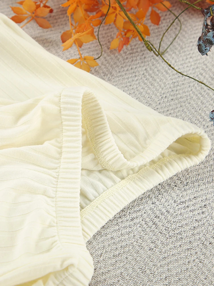 Hiloc Apricot Knitted Pajamas For Women 2 Piece Sets Ribbed Long Sleeve O Neck Sleepwear Female Loose Trouser Suits Winter 2024 240814