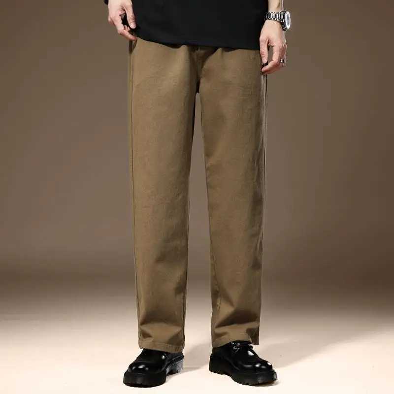 Spring/Summer Solid Color Fashion Straight Pants Mens Street Korean Zipper Pocket Patch Work Wide Leg TrousersW240725