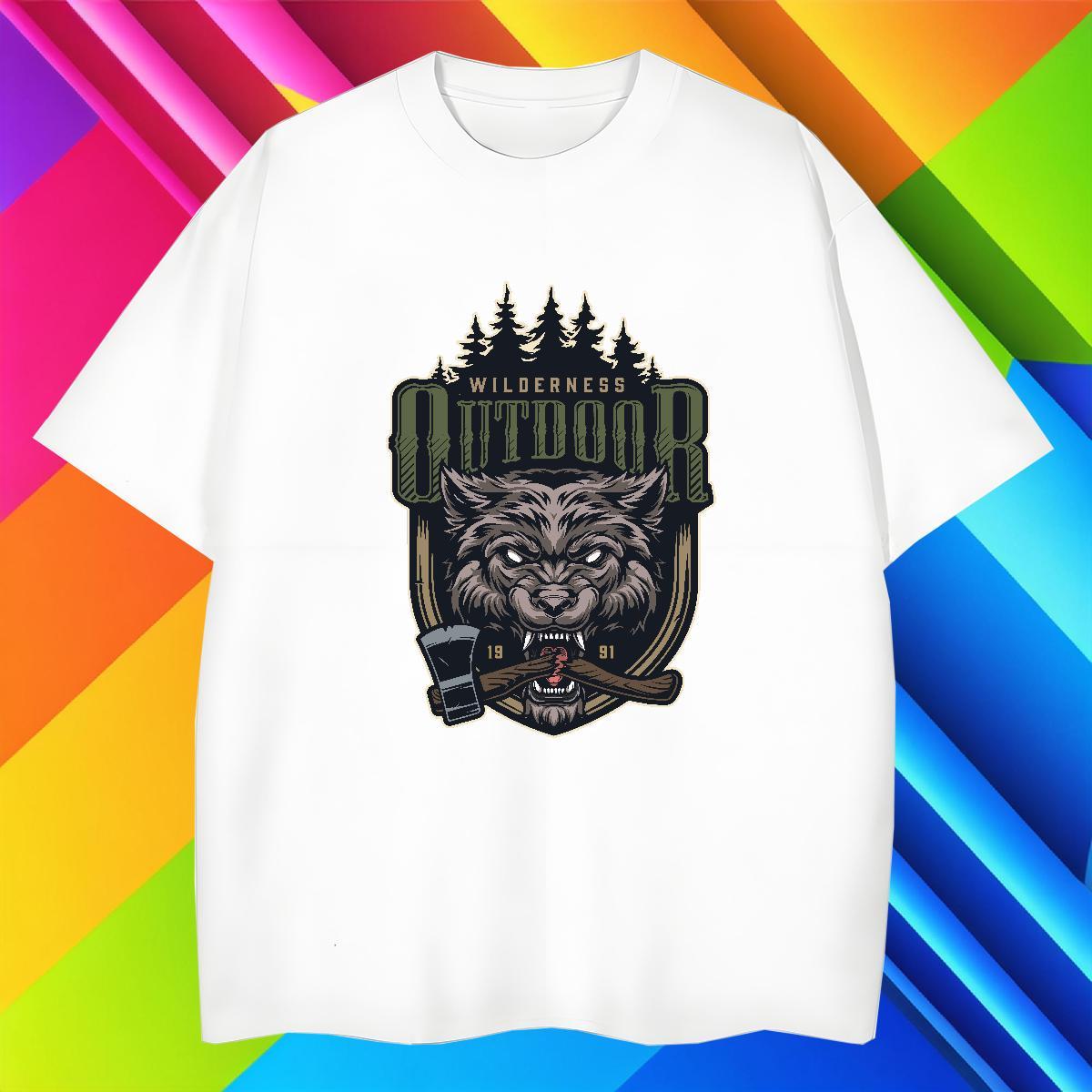 T Shirt For Man 230g Pure Cotton wolf Hip Hop Short Sleeve O-Neck Anime Men Clothes T-Shirt Stylist Cool Design Tops Shirt