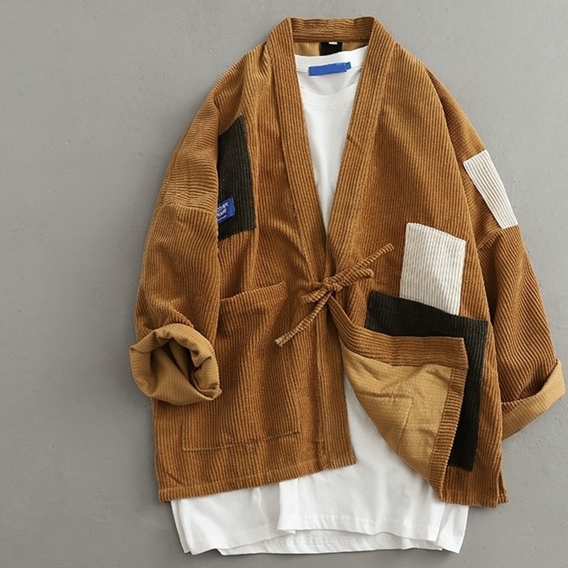 Japanese style Corduroy kimono jacket retro Yukata fashion Harajuku shirt Asian street clothing samurai kimono cardigan Haori 31070 240814