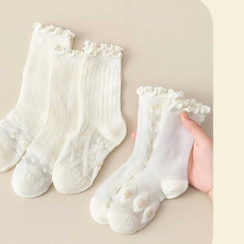 5 pairs of girls thin white stockings summer childrens executives fungus lace princess calf girl mesh breathable W240814