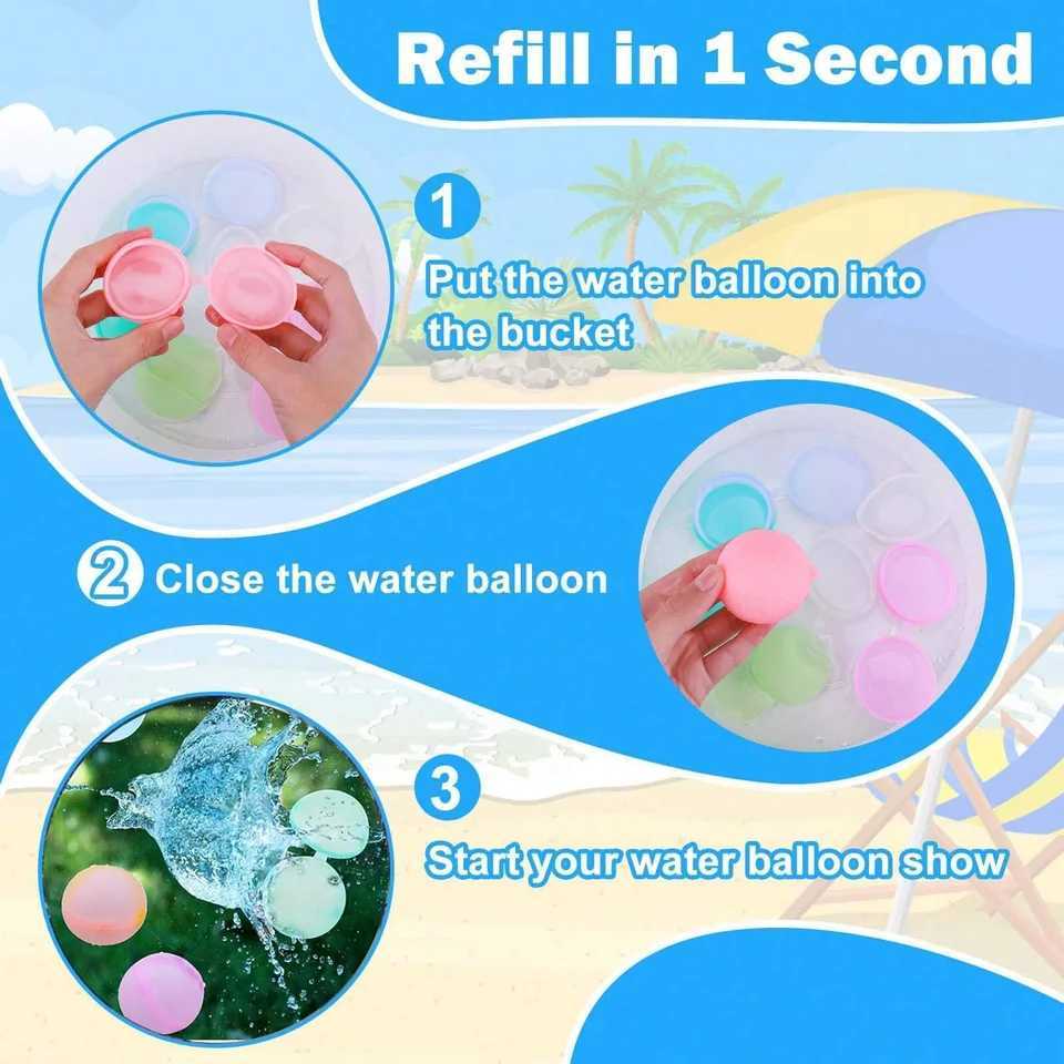6/12/24Pcs Reusable Water Balloons Soft Silicone Water Bomb Quick-Fill Water Balls Summer Pool Beach Party Fun Game Water ToyXJ240815