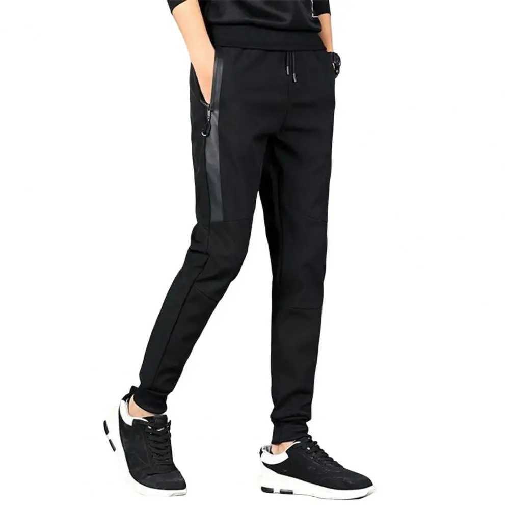 Mens Trouser Solid Color Brushed Elastic Waist Mens Ankle Tie Casual Spring Trouser Daily WearW240725