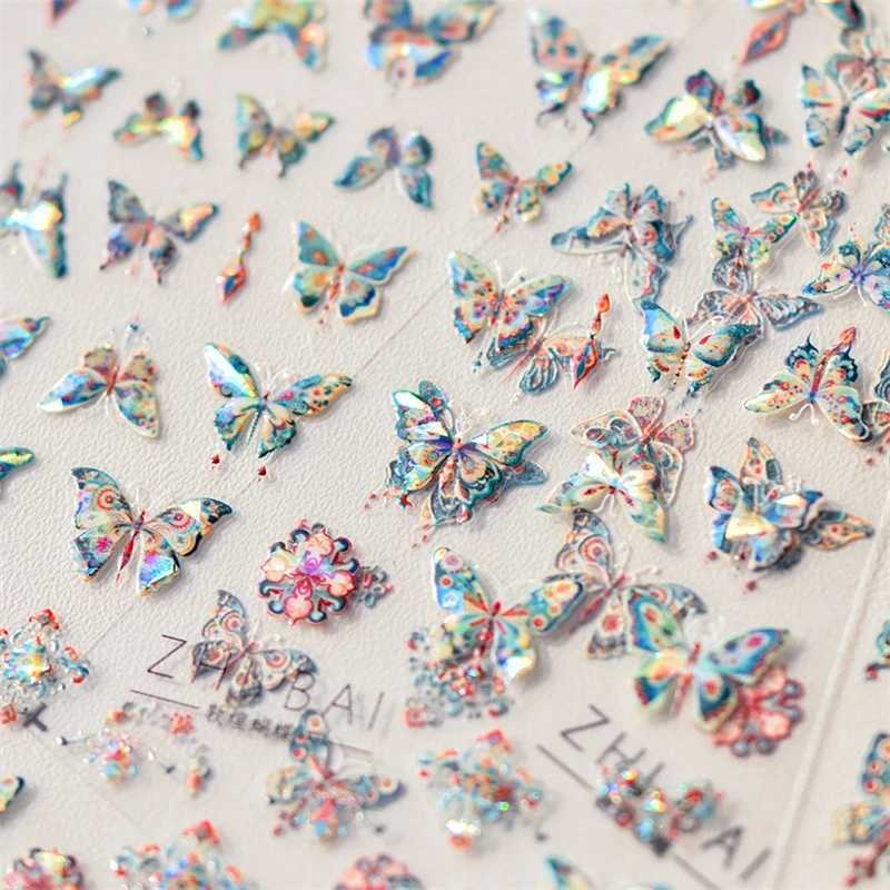 Fantasy Shiny Shell Light Butterfly Rhinestone Bohemia Hot 5D Soft Embossed Relief Nail Art Sticker 3D Decal Decoration ManicureXJ240814