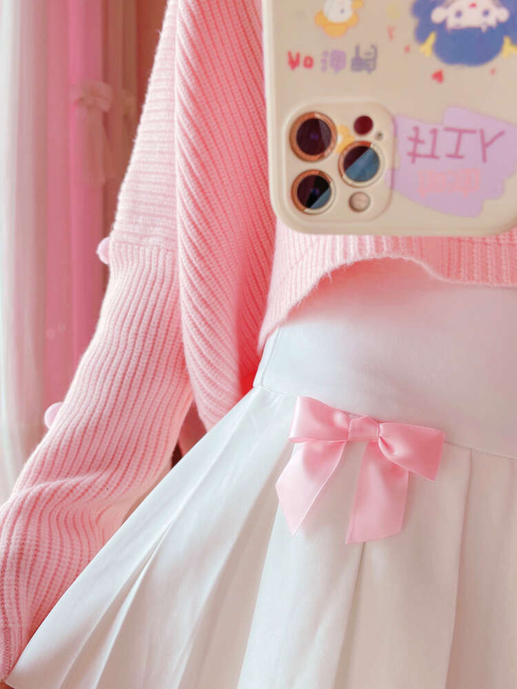 Kawaii Autumn Bow Pleated Mini Skirt Women Korean Fashion School Girls Uniform High Waist Skater Tennis Flare White Short Skirts s