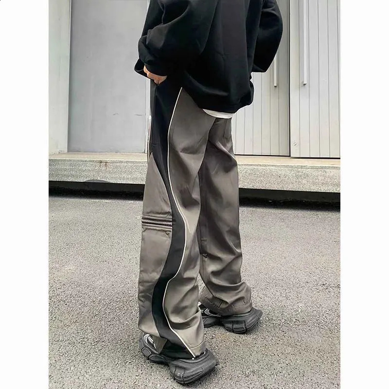 Elegant Fashion Harajuku Slim Fit Ropa Hombre Loose All Match Sport Casual Pants Contrasting Colors Patchwork Pockets Trousers 240814