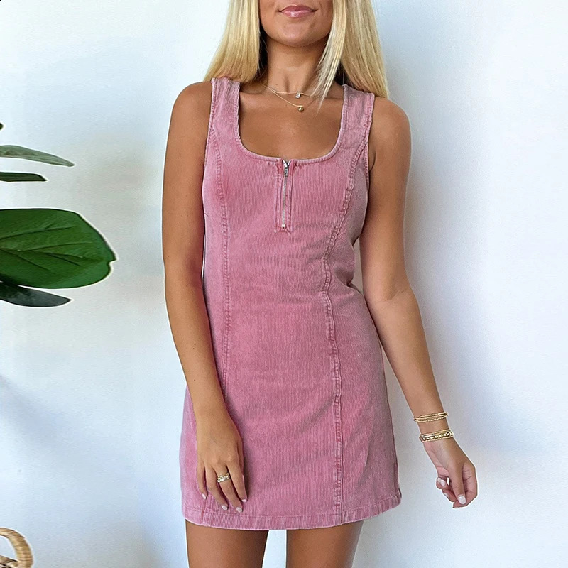 Evening Party Dresses for Women 100% Cotton Corduroy Sleeveless Square Collar Mini Short Hip Dress Casual Streetwear Vestidos 240814