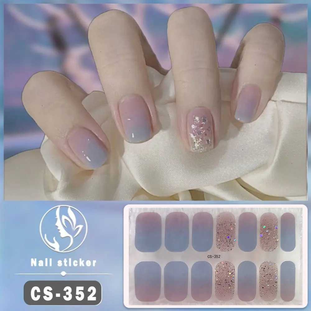14Tip Semi Cured Gel Nail Stickers DIY NAil Art Foil Glittering Nail Art Stickers Self-Adhesive Simple Gel Full Nail Wrap MakingXJ240814
