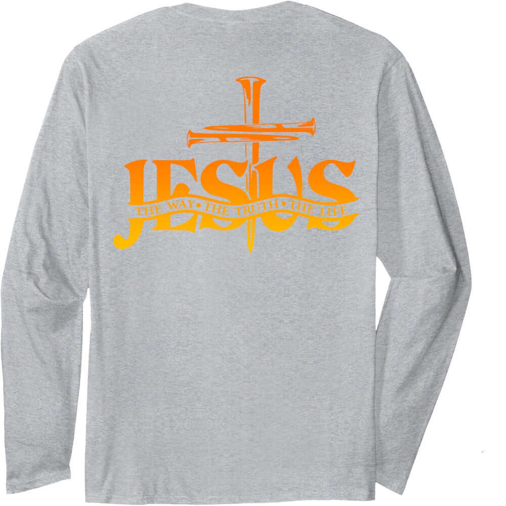 Long Sleeve Shirts for Men sweatshirt Jesus The Way Truth Life Bible Verse Christian (On Back) Long Sleeve Tee Streetwear Casual tops clothes Simplici