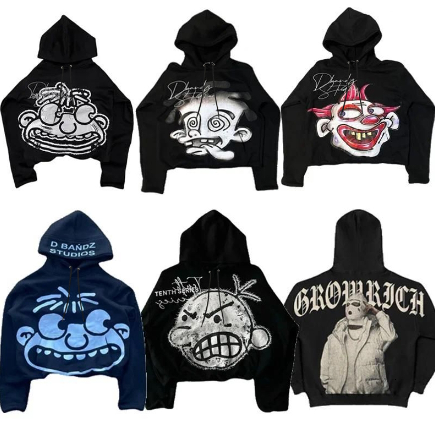 Mens Hoodies Harajuku Hoodie Hip Hop Cartoon Graphic Print Black Oversized Pullover Goth Men Women Fashion Casual Loose Sweatshirt