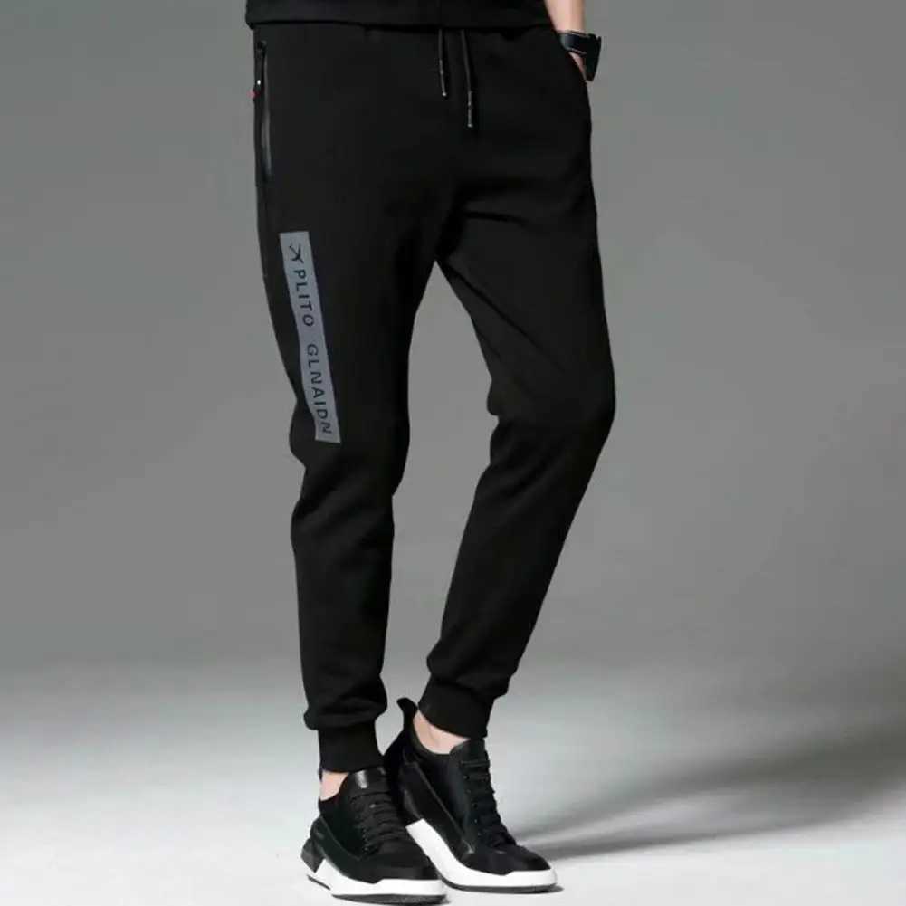 Mens Trouser Solid Color Brushed Elastic Waist Mens Ankle Tie Casual Spring Trouser Daily WearW240725