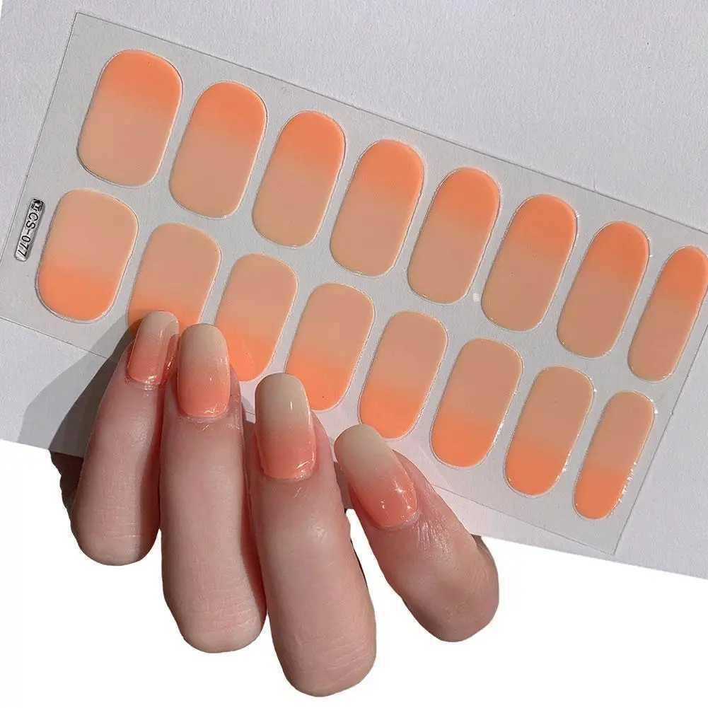 17Colors Hot Semi-cured Gel Nail Stickers Solid Color Nail Semi-baked Paste Decals UV Lamp Need Tips Full Nail for Women hotXJ240814