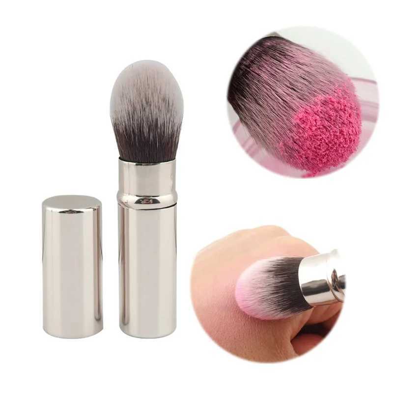 1 small retractable cosmetic brush mini portable facial powder powder blusher highlight brush optical fiber hair metal handle brush W240814