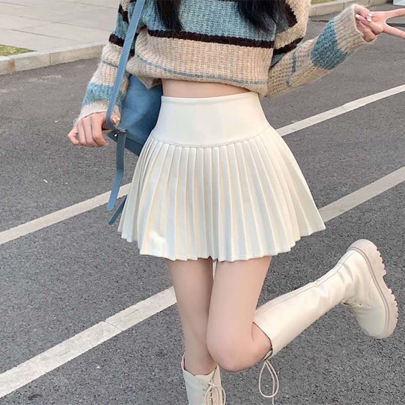 High-Waist Eleastic Pleated Skirt Women Solid Jk Pretty Style Cheerleader A-Line Tennis Sports Haruku Girl Dress