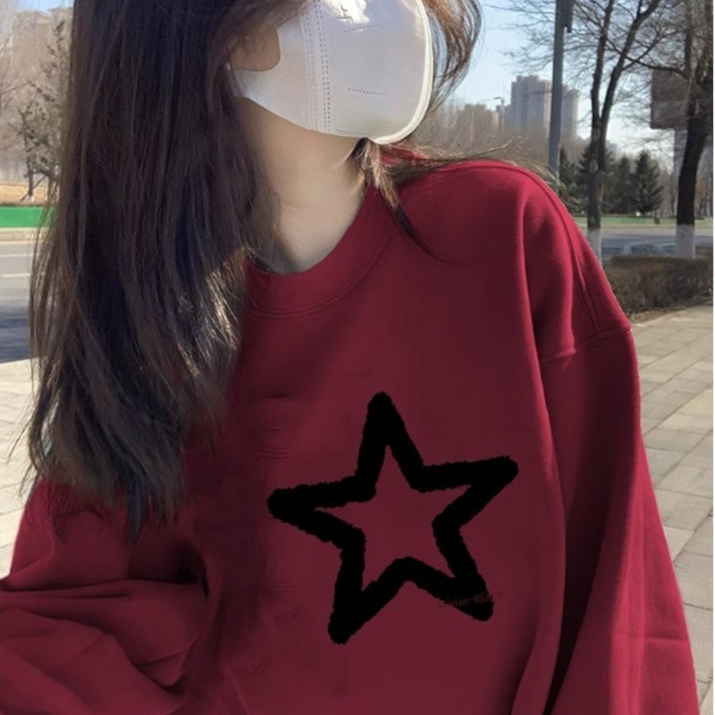 Star print hoodie for women 2024 autumn winter new Korean version loose and versatile student long sleeved thin pullover top trendy dongdumaoyi