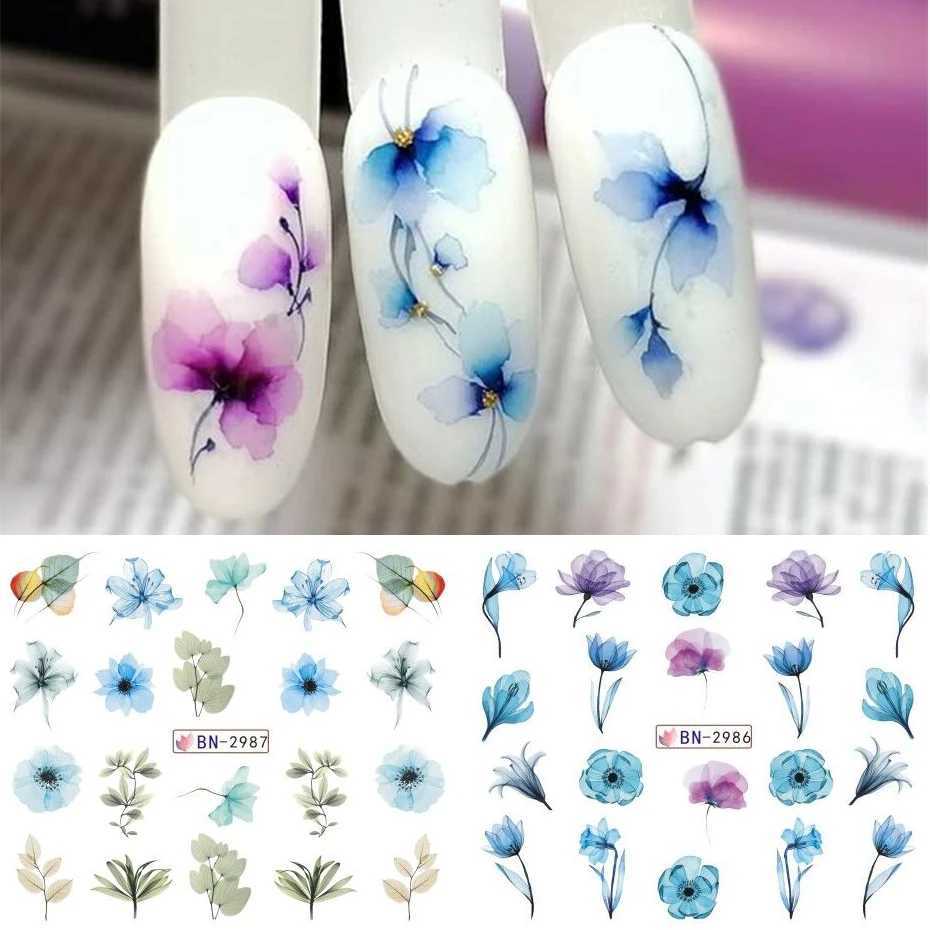 Ink Blooming Flower Water Decals Floral Leaves Graffiti Transfer Nail Stickers Love Heart Geometry Decals Manicure AccessoriesXJ240814