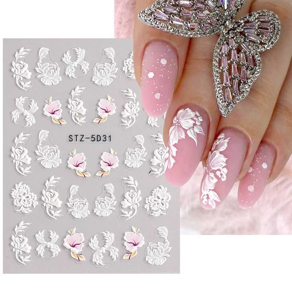 5D Acrylic Flowers Nail Stickers Decals White Lace Wedding Design Simple Floral Embossed Sliders DIY Nails Accesories LASTZ-5D33XJ240814