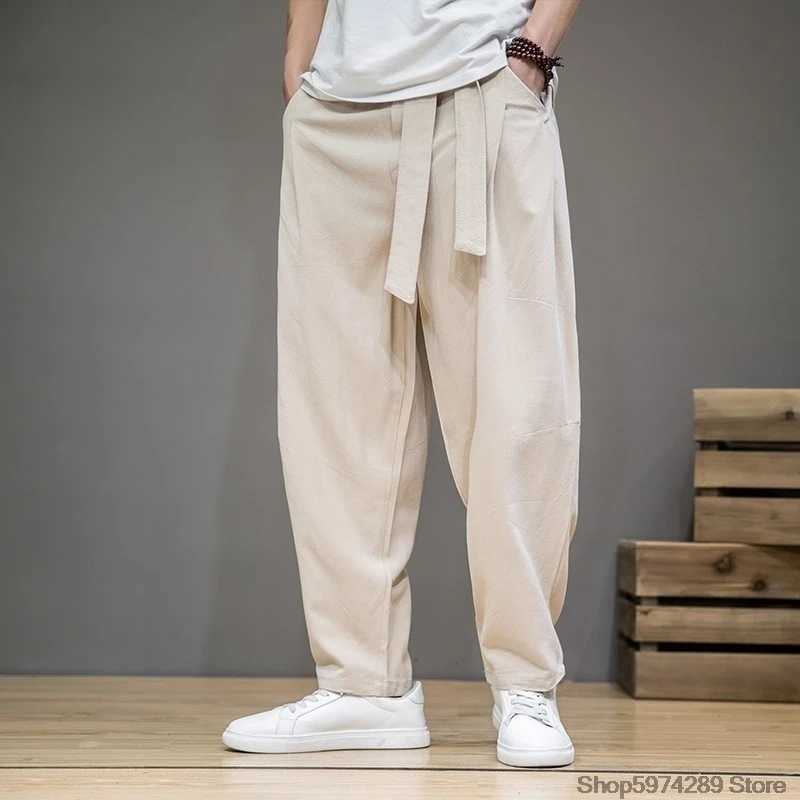 Spring cotton linen pants mens elastic waist casual harem pants loose sports pants traditional Chinese Trousers pantalons hommeW240725