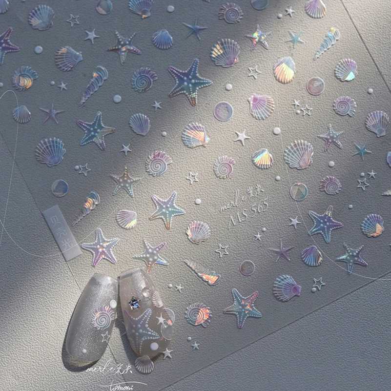 Summer Beach Ocean Shell Starfish Clams Conch Stars Sea Bubble Seasnail Soft Relief Decoration Nail Art Stickers Manicure DecalsXJ240814