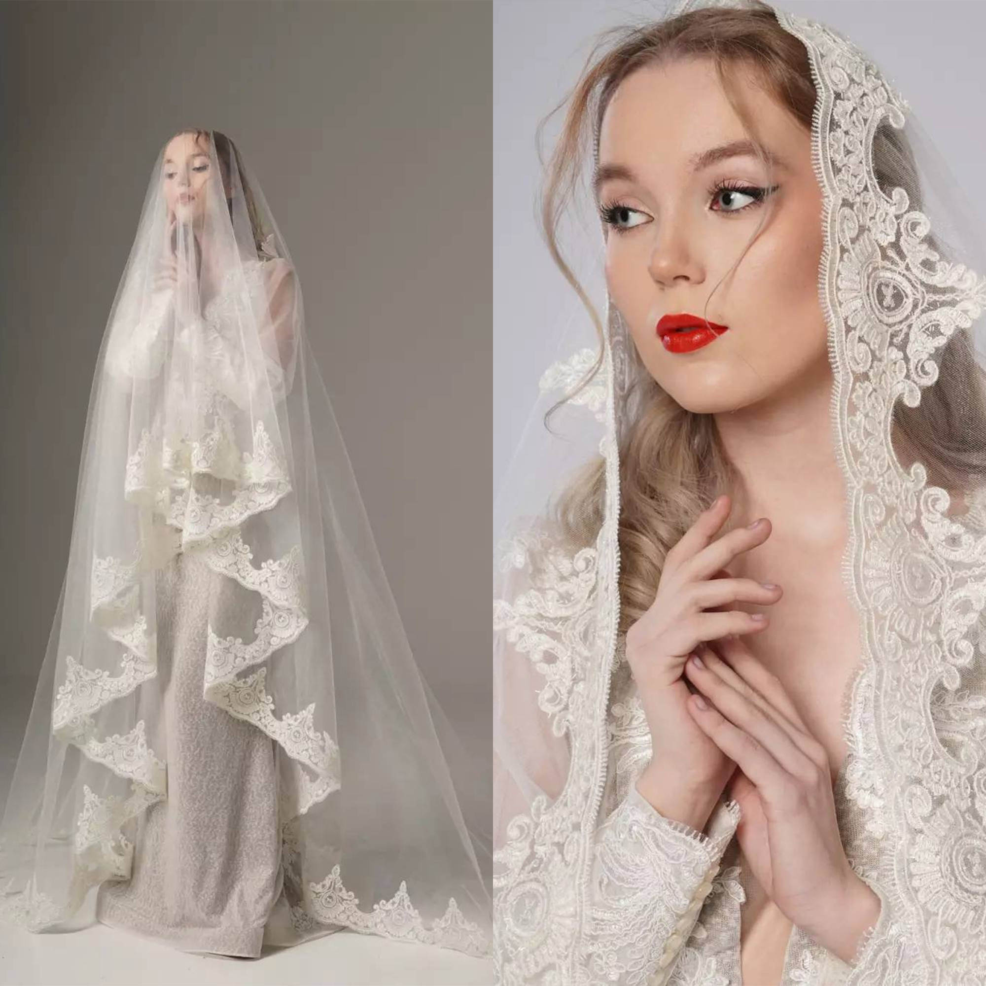 Elegant Wedding Veil Blusher Chapel Length Veils Appliques One Layer Applique Edge Custom Made Bridal Accessories High Quality