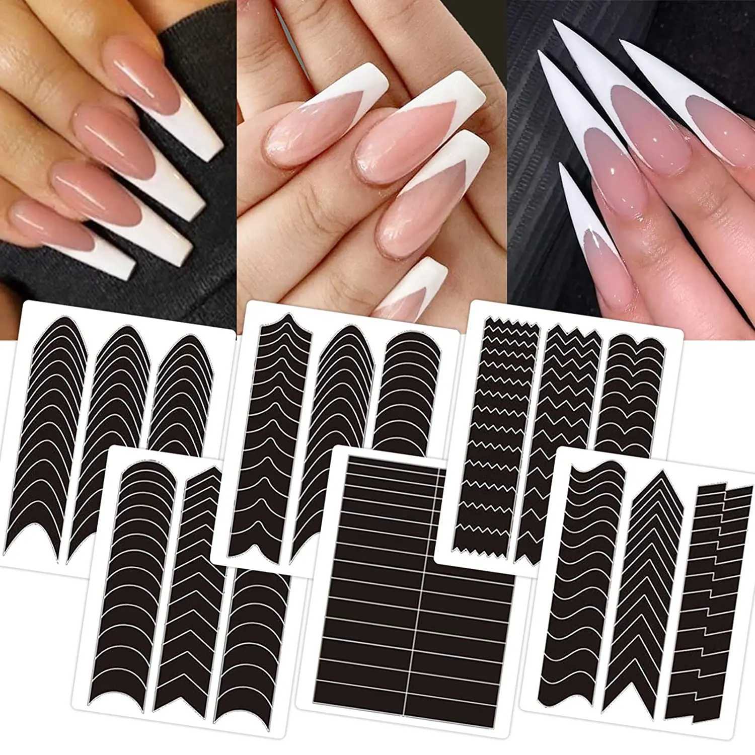 3D French Tips Stencils Nail Stickers Shiny Glitter Silver White Sliders Crystal Decals Nail Art DIY Adhesive Sticker DecorationXJ240814