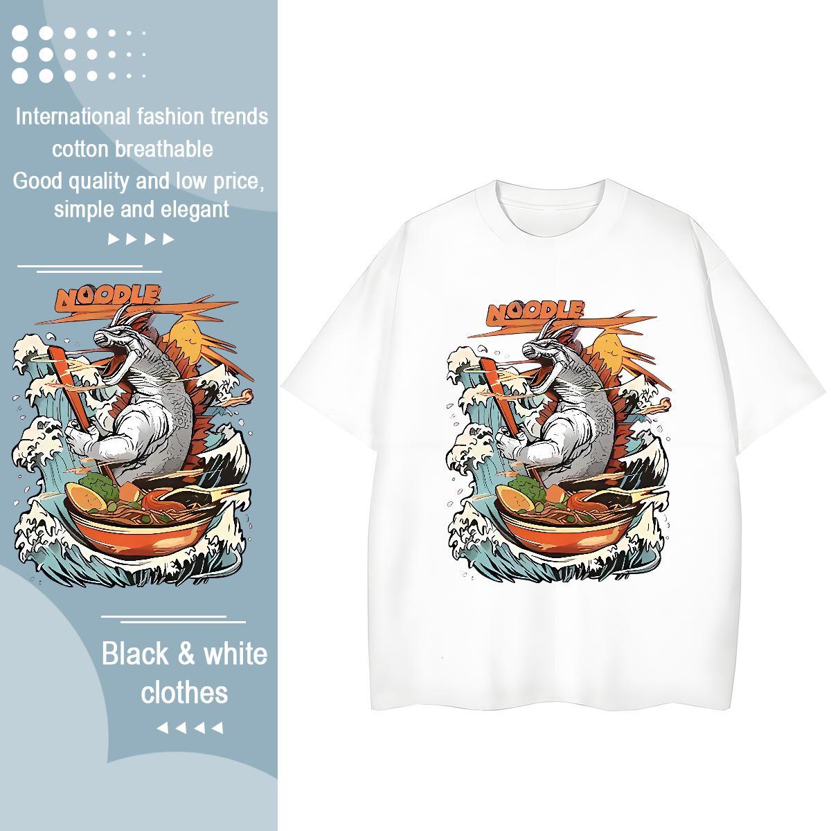 Soft T-Shirts for Men dinosaur Breathable Short Sleeve Casual Daily Wear Plus Size Cartoon 100% Cotton 230g Men Clothes T-Shirt 2024 Summer Clothings
