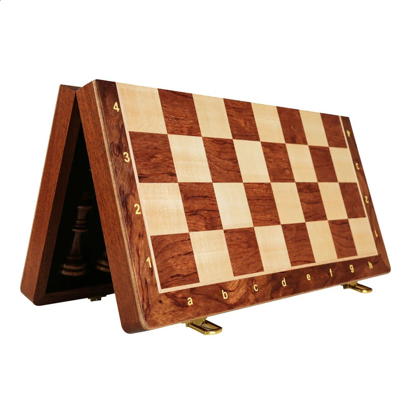 Wooden Folding Chess Set for Adults and ren Traditional Classic Pieces Chessboard Toys Board Games 2 Extra Queens High 240813