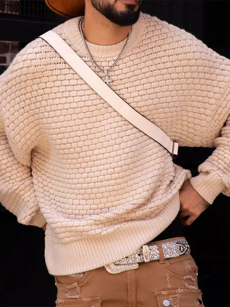 Casual O Neck Mens Solid Knited Sweater Trendy Loog Sleeve Oversize Loose Knit Pullover 2024 Autumn Warm Male Jumper Tops 240814