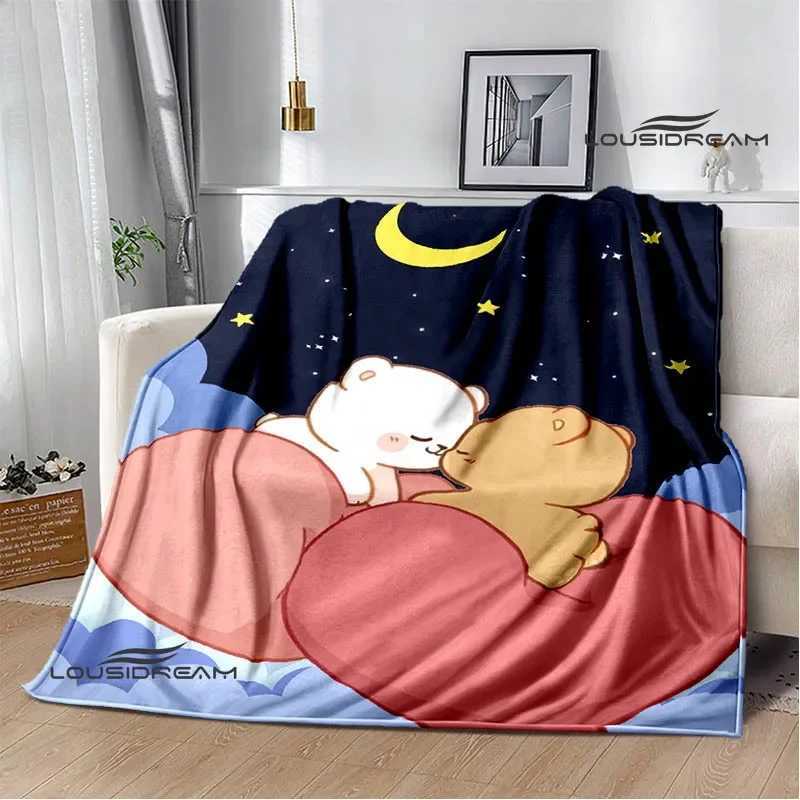 Cute cartoon bear printed blanket Warm Flannel Blankets Soft and Comfortable Home Travel Blanket bed linings Birthday Gift Y240815