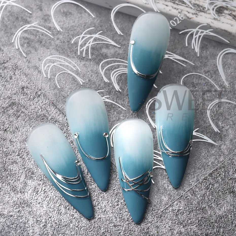 Spider Gel Line Nail Stickers Metal Silver White Irregular Graffiti Stripe Design 3D Self Adhesive Gel Polish Slider Nail DecorXJ240814