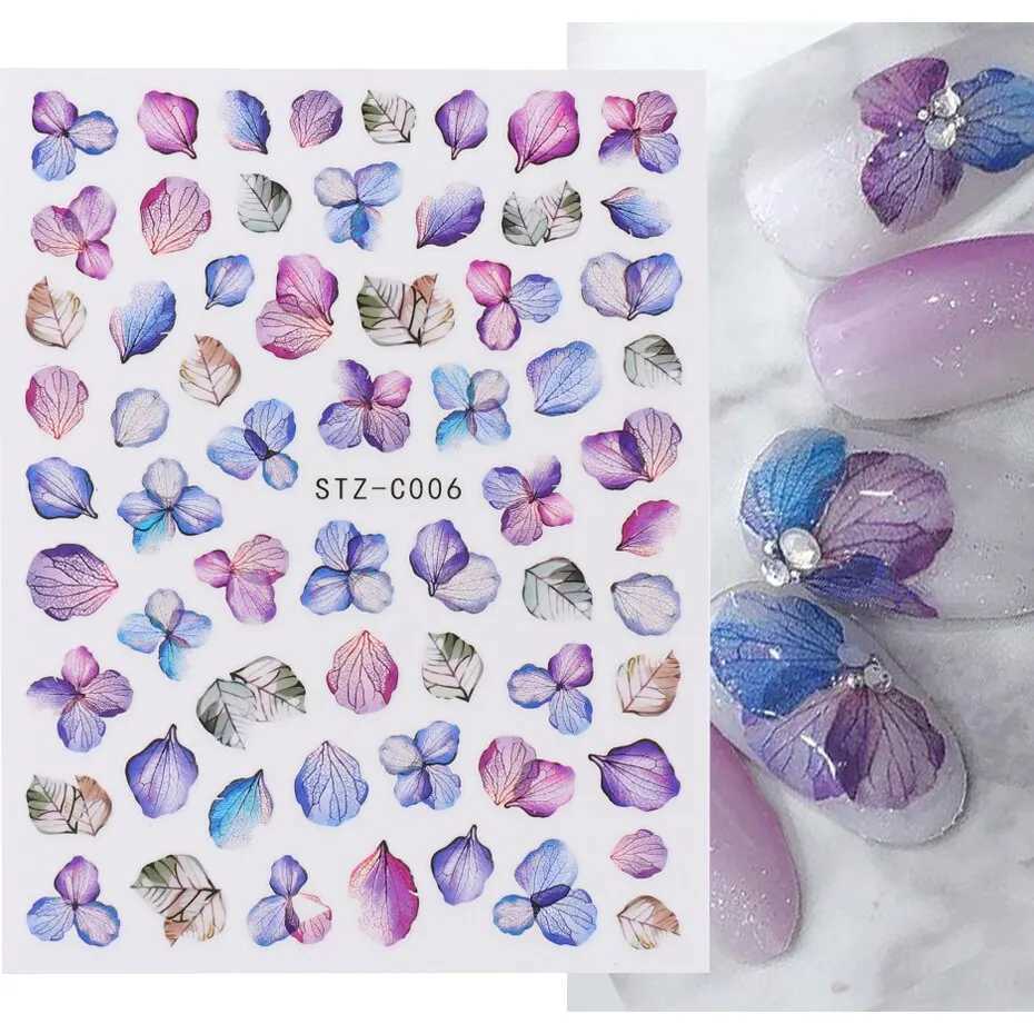 3pcs Purple Flowers Petal Nail Stickers Decals Manicure 3D Adhesive Sliders Tattoo Japanese Charms Nail Art DecorationsXJ240814