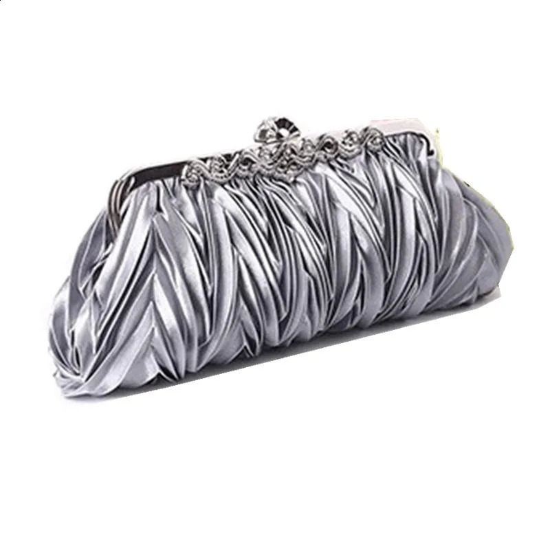 Fashion Lady Party Wedding Handbag Purse Soft Evening Bag Bridal Women Satin Crystal Clutch 240813
