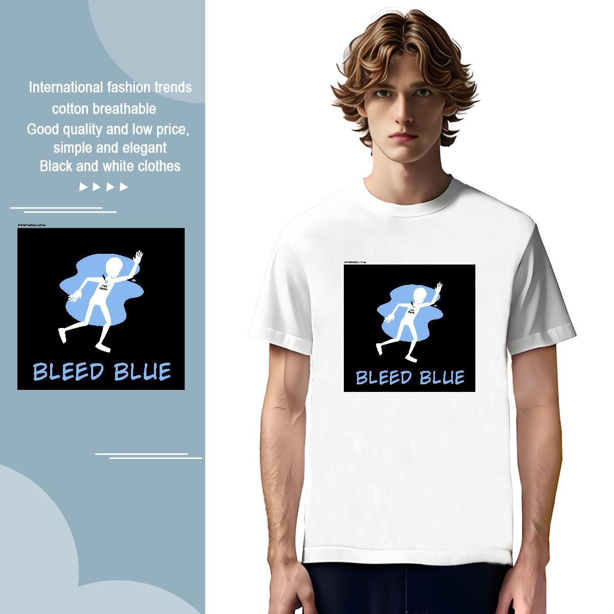 Soft blue T-Shirts Sports Casual Men Tees 230g Pure Cotton Fashion Designer Crew Neck Plus Size Cartoon Clothings