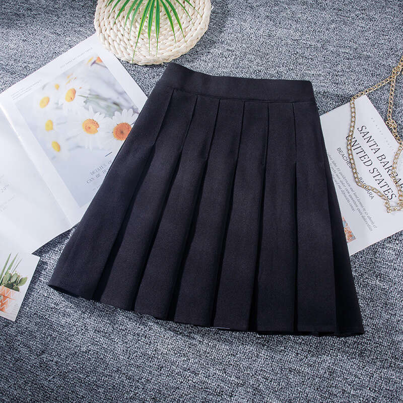 New 2023 Elastic Waist Pleated Skirt Casual Kawaii A-line Plaid black tennis Japanese School Uniform Mini Skirts for Girls s