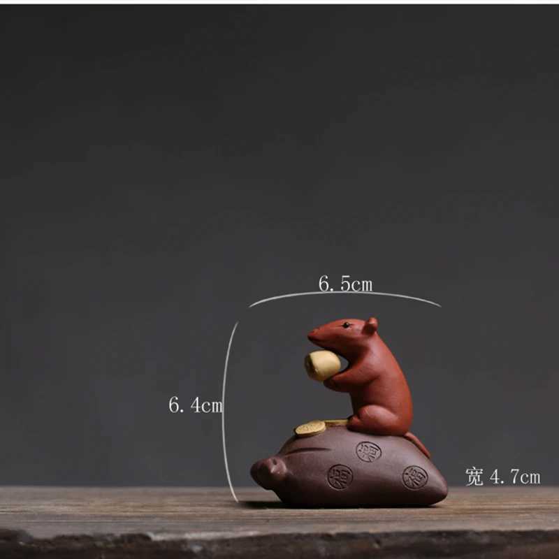 Handmade Clay Mouse Tea Pet Spirit Figurines Tea Ceremony Utensils Coin Tea Set Room Decoration Chinese Yixing Zen AnimalXJ240814