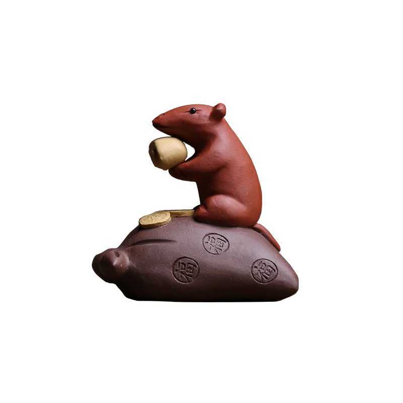 Handmade Clay Mouse Tea Pet Spirit Figurines Tea Ceremony Utensils Coin Tea Set Room Decoration Chinese Yixing Zen AnimalXJ240814