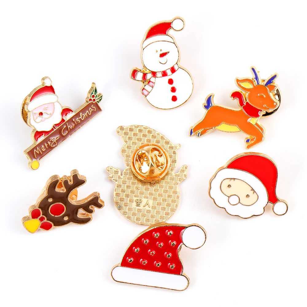 Merry Christmas Christmas Tree Snowman Reindeer Hat Enamel Pin Pack Collar Badge Childrens Friends Party Gifts W240815