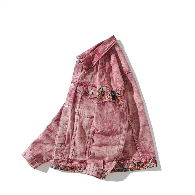 2024 American retro sweet cool pink patchwork denim jacket mens loose casual retro couple jacket S-3XL 240814