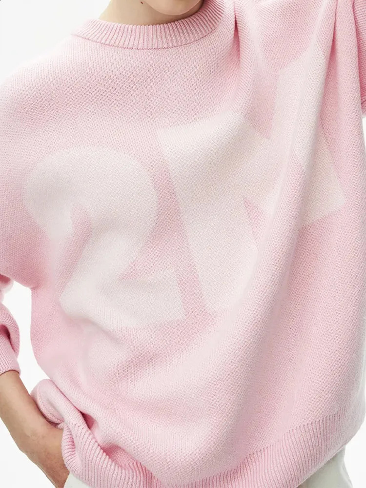 Autumn Winter Letter Print Knitted Pullover Womens Casual Long Sleeves Loose Sweater Ladies Fashion High Street Jumper 240812