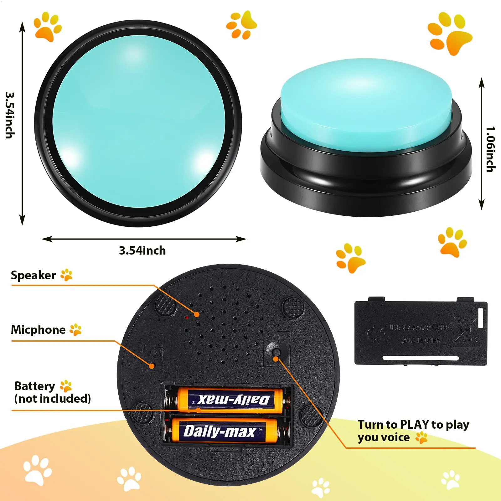 Dog Talking Buttons for Communication Record Button To Speak Buzzer Voice Repeater Noise Makers Party Toys Answering Game 240813