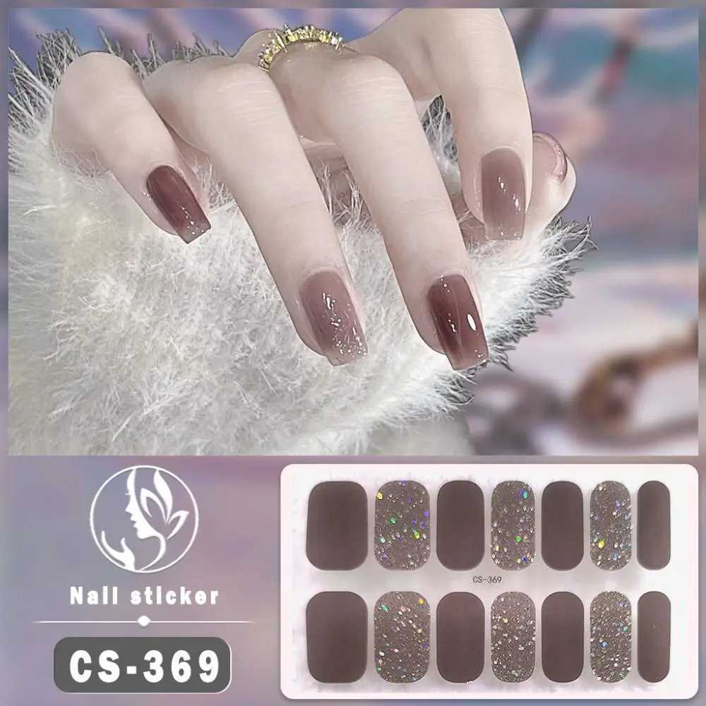 14Tip Semi Cured Gel Nail Stickers DIY NAil Art Foil Glittering Nail Art Stickers Self-Adhesive Simple Gel Full Nail Wrap MakingXJ240814