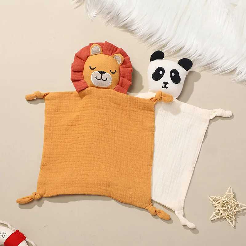 Baby Cotton Muslin Comforter Blanket Soft Newborn Sleeping Doll Cute Lion Panda Kids Sleep Toy Soothe Appease Towel Saliva Towel Y240815